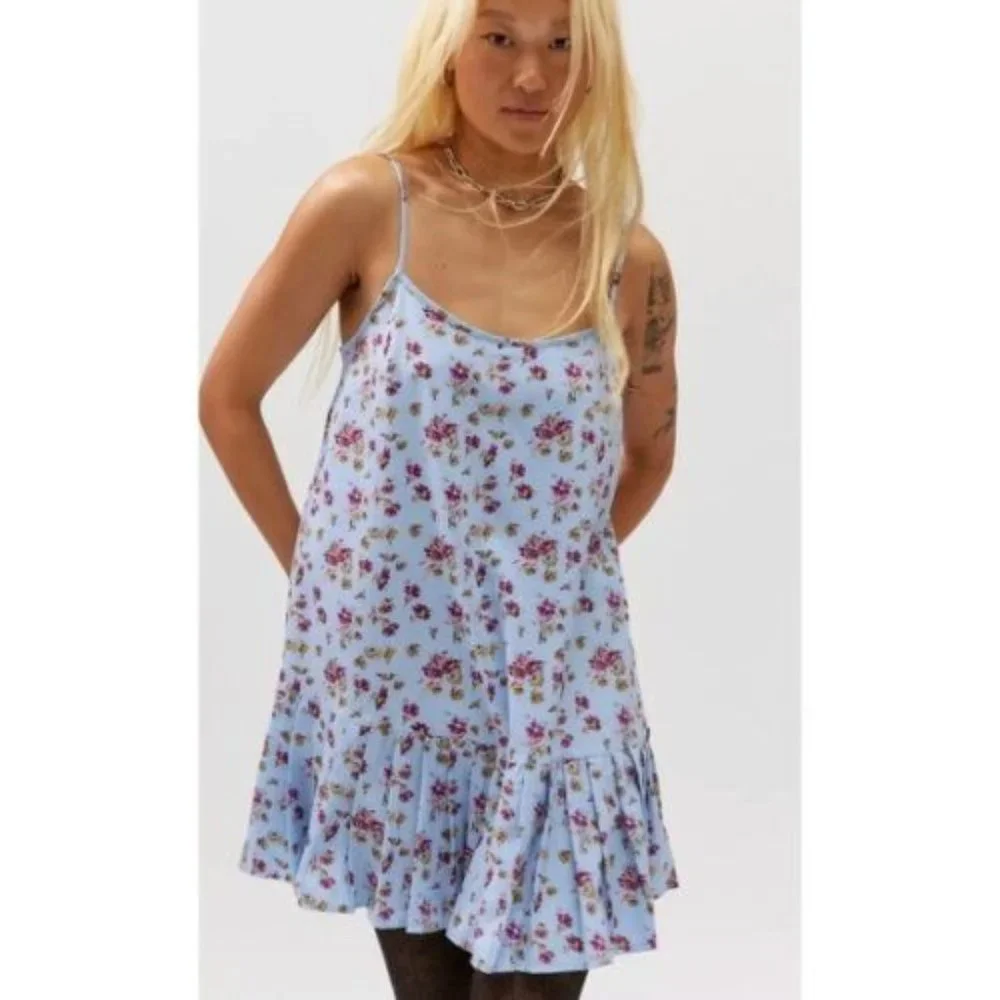 Urban Outfitters | Dresses | Urban Outfitters Size Medium Camille Blue  Floral Mini Dress Pleated Hem Nwt 55 | Poshmark